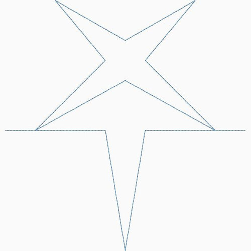 Close-up of Brick Star digital pantograph showing crisp angular star points in a staggered brick-row repeat for geometric longarm quilting
