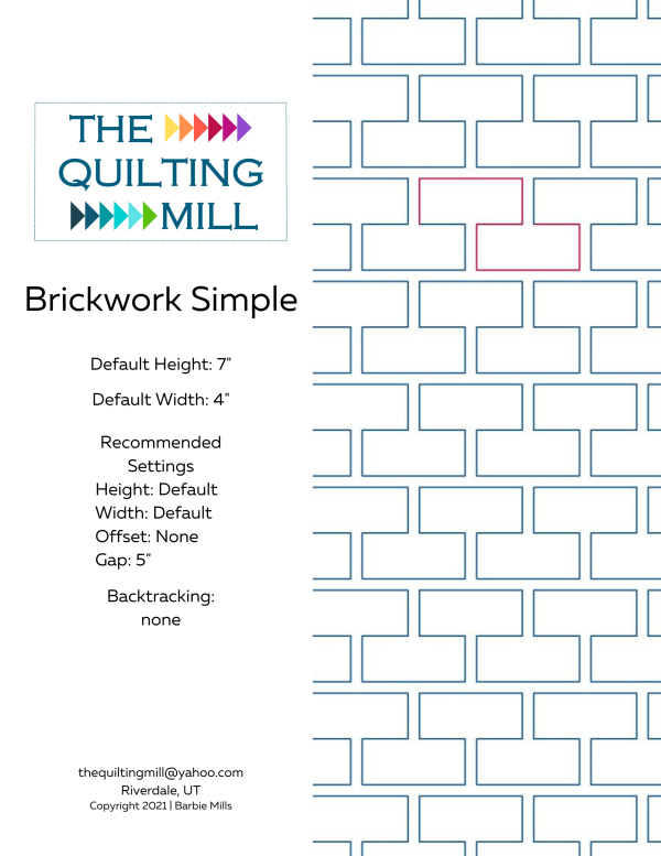 Brickwork Simple geometric pantograph info sheet – specs and settings for digital geometric pantographs for longarm quilting machines