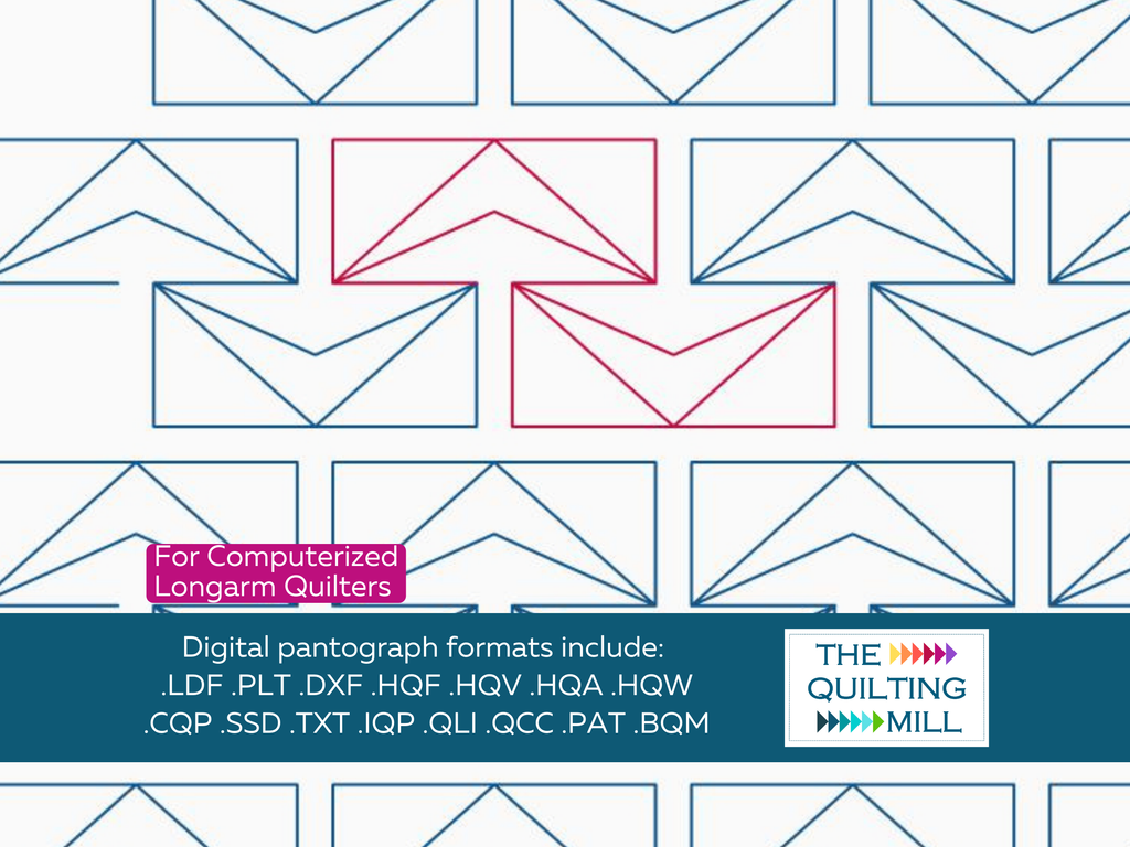 Brickwork Chevrons longarm geometric pantograph full design view with The Quilting Mill logo – modern chevron edge-to-edge longarm quilting pattern