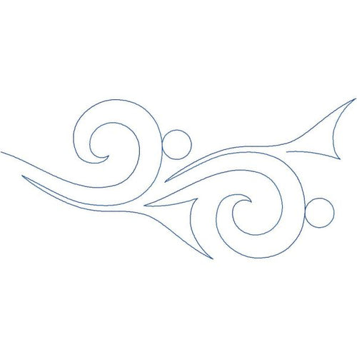 Close-up of Briny swirl quilting pantograph showing playful seaweed curves and bubble shapes in flowing ocean-inspired detail