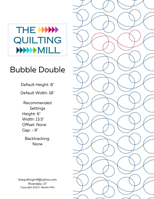 Bubble Double circle pantograph info sheet – specs and settings for digital circle pantographs for longarm quilting machines