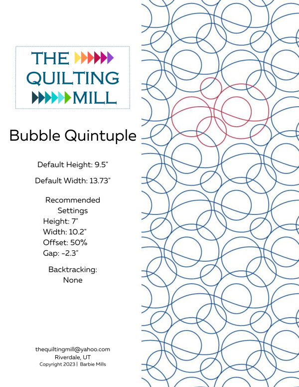 Bubble Quintuple digital pantograph quilt pattern product info sheet – file formats, machine compatibility, and download details
