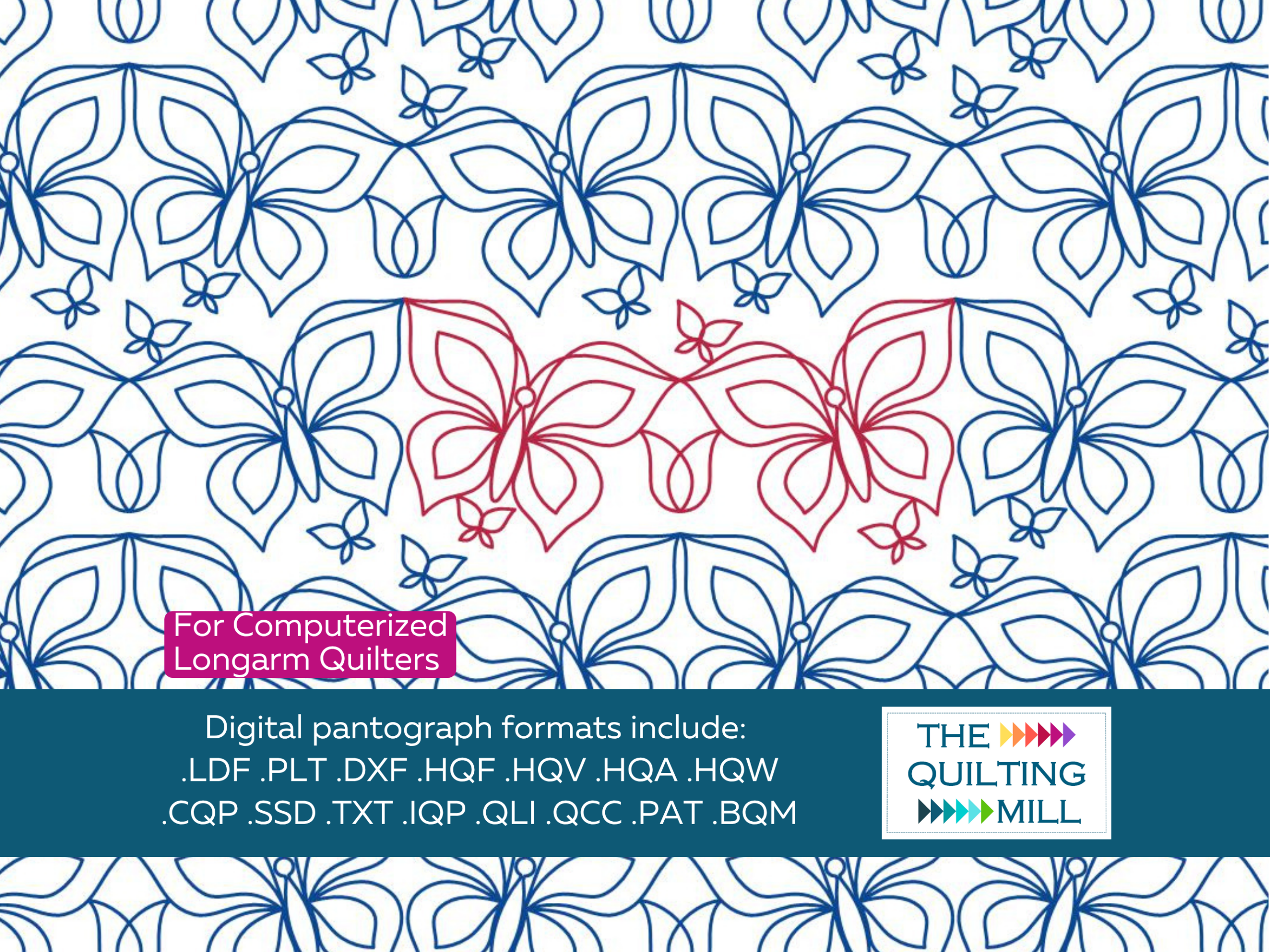 Butterfly Garden whimsical digital butterfly pantograph by The Quilting Mill – delicate butterfly garden edge-to-edge longarm design