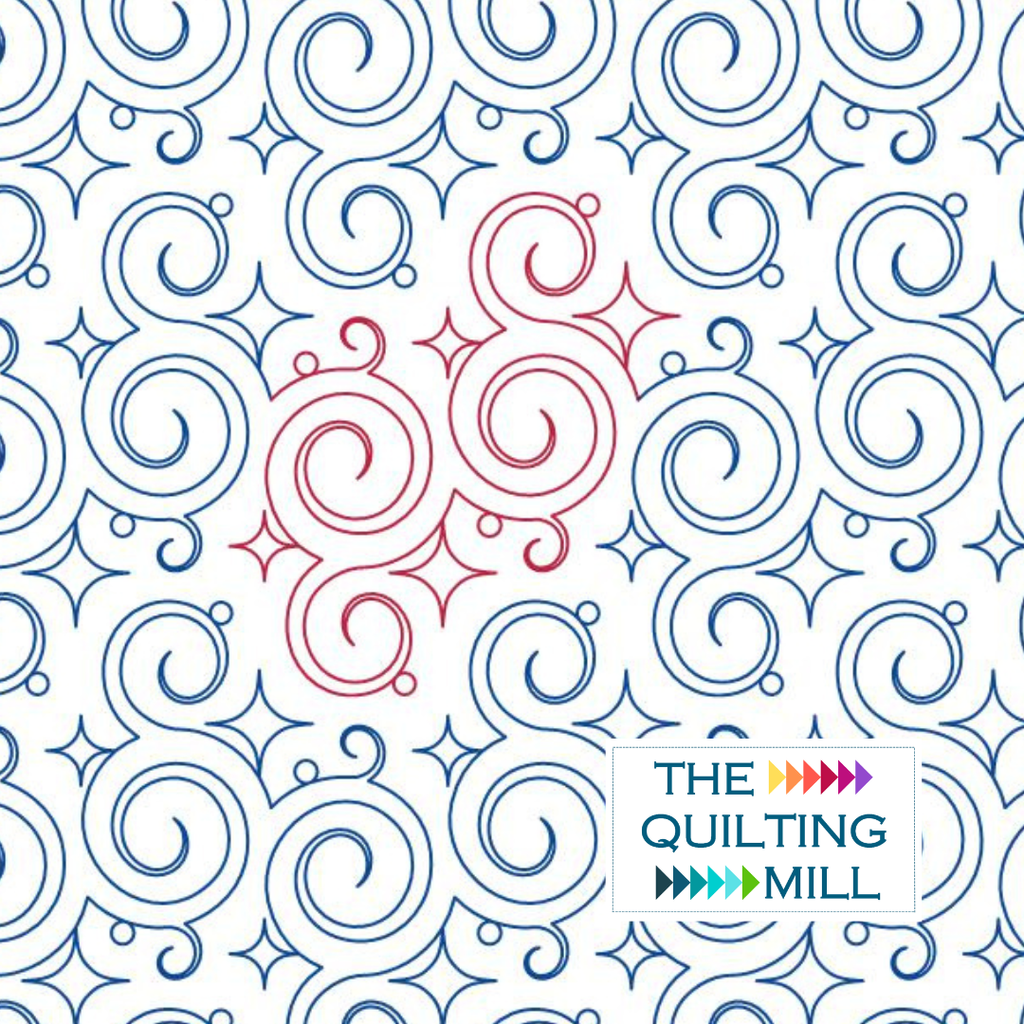 Charming Twinkles digital swirl pantograph pattern featuring playful swirls and stars for edge-to-edge longarm quilting
