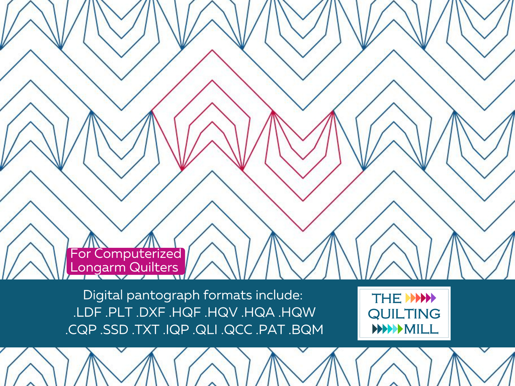 The Quilting Mill's Chevron Echo pantograph, a bold geometric chevron design perfect for modern quilts of any size.