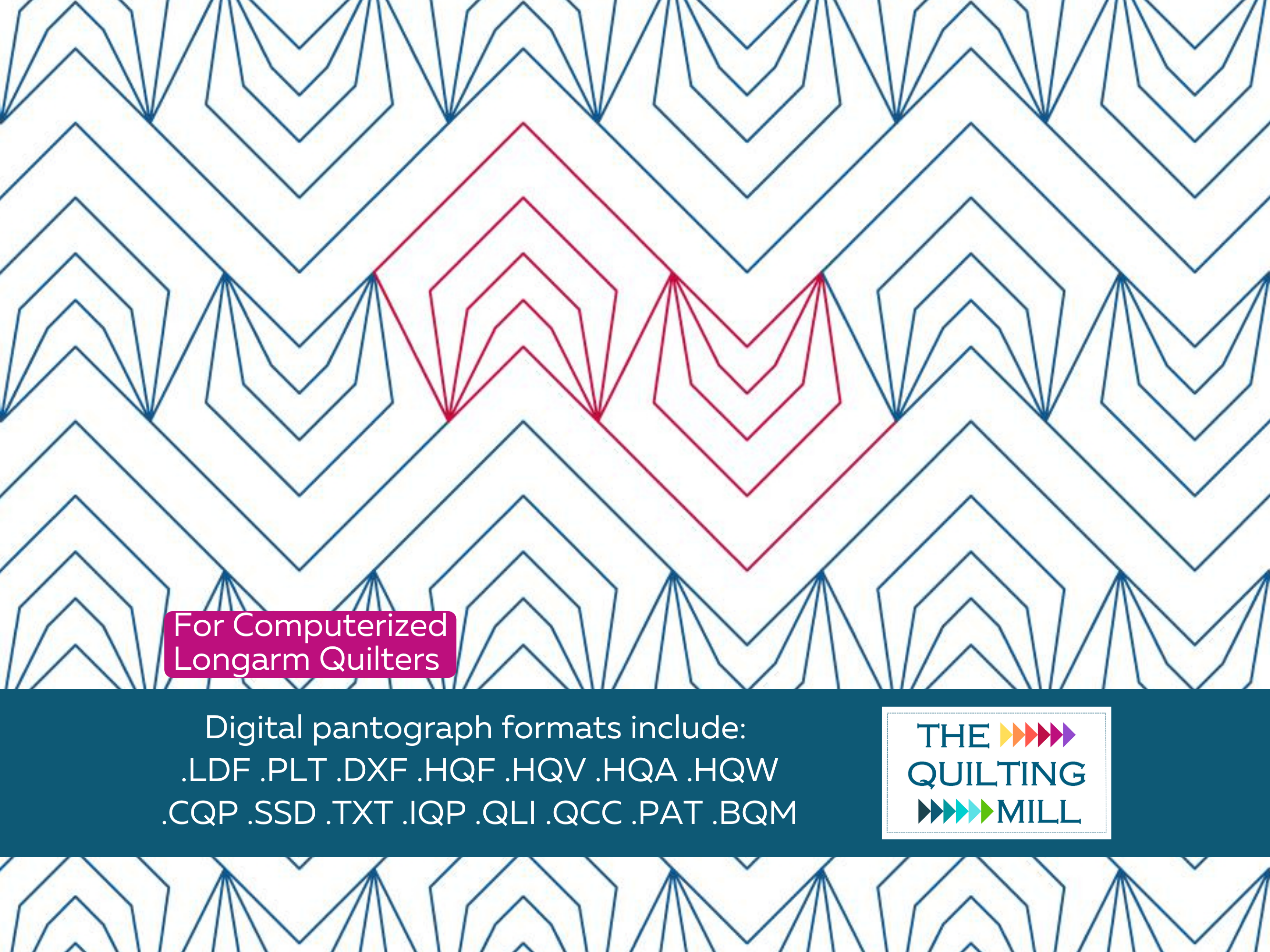 The Quilting Mill's Chevron Echo pantograph, a bold geometric chevron design perfect for modern quilts of any size.