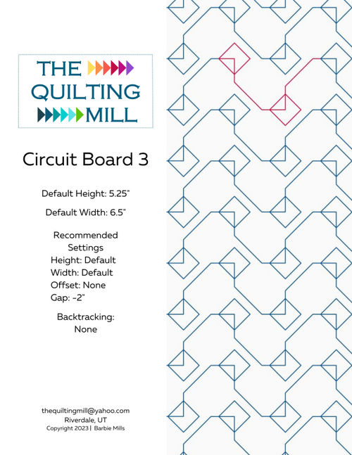 Circuit Board 3 digital longarm quilting design product info sheet with specifications for digital pantograph longarm machines