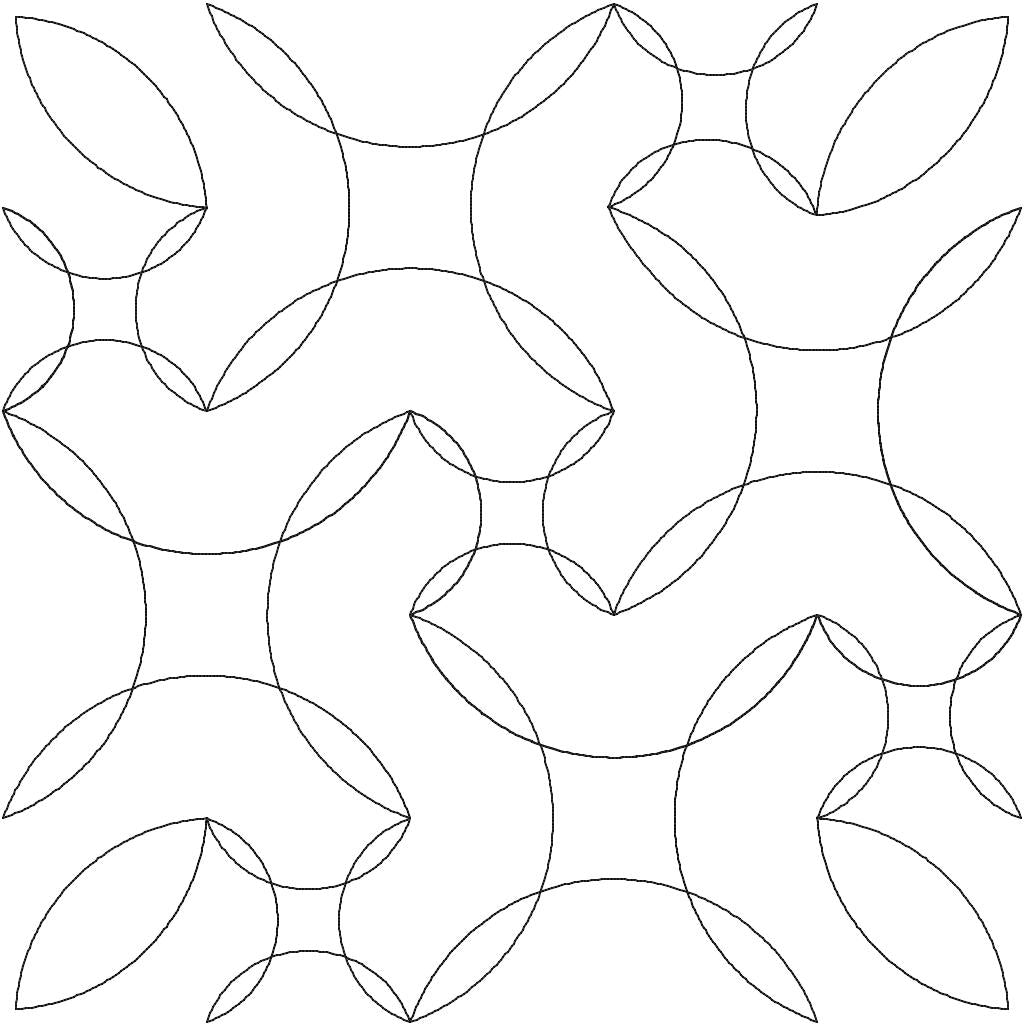 Close-up of Command geometric pantograph showing detailed petal shapes and curved cross negative space continuous line stitching