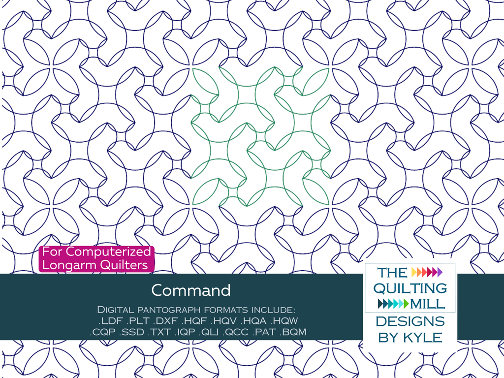 Command modern geometric quilting pantograph product image showing interlocking petal and leaf shapes for longarm quilting