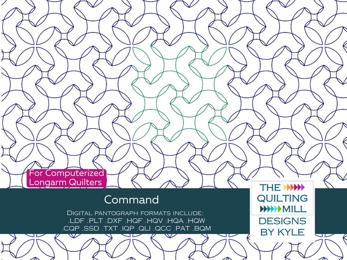 Command modern geometric quilting pantograph product image showing interlocking petal and leaf shapes for longarm quilting