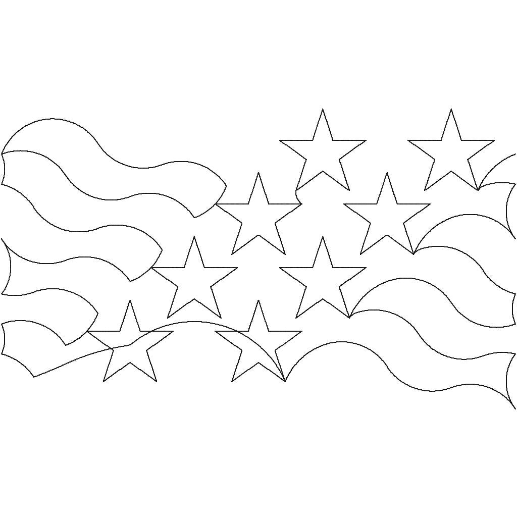 Close-up of Continuous Stars and Stripes pantograph showing detailed star points and flowing stripe curves in continuous line stitching