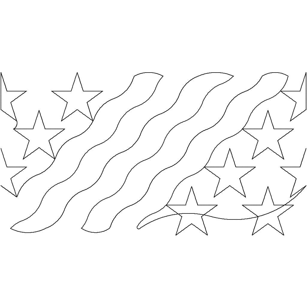 Close-up of Continuous Stripes and Stars pantograph showing detailed diagonal stripe curves and clustered star point stitching