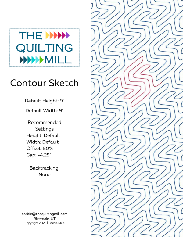 Contour Sketch long arm quilting pattern info sheet – specs and settings for digital pantographs for longarm quilting