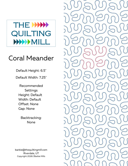 Coral Meander digital quilting pantograph with playful rounded organic shapes