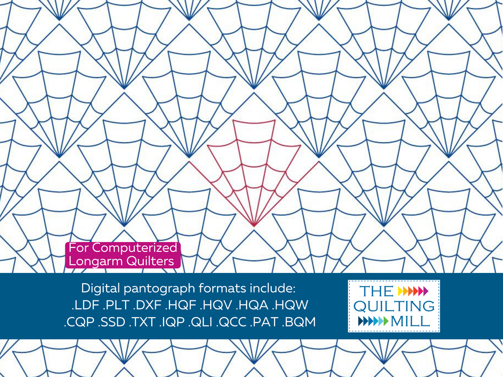 Corner Web digital longarm quilting design pattern repeat of offset spider web fans with The Quilting Mill logo