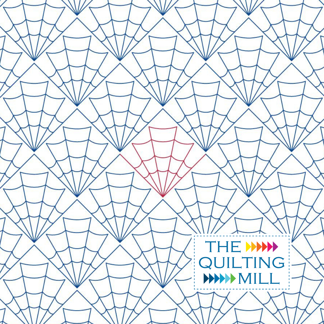 Corner Web spider web quilting pantograph with fan-shaped webs for Halloween longarm quilting