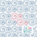 Curly digital continuous spiral quilting pantograph pattern with connected swirl curls and The Quilting Mill logo