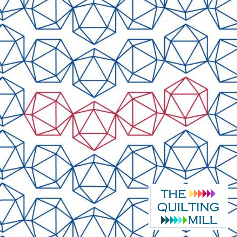 D20 gaming quilting pantograph showing bold geometric dice shapes in a fun edge-to-edge longarm quilting design