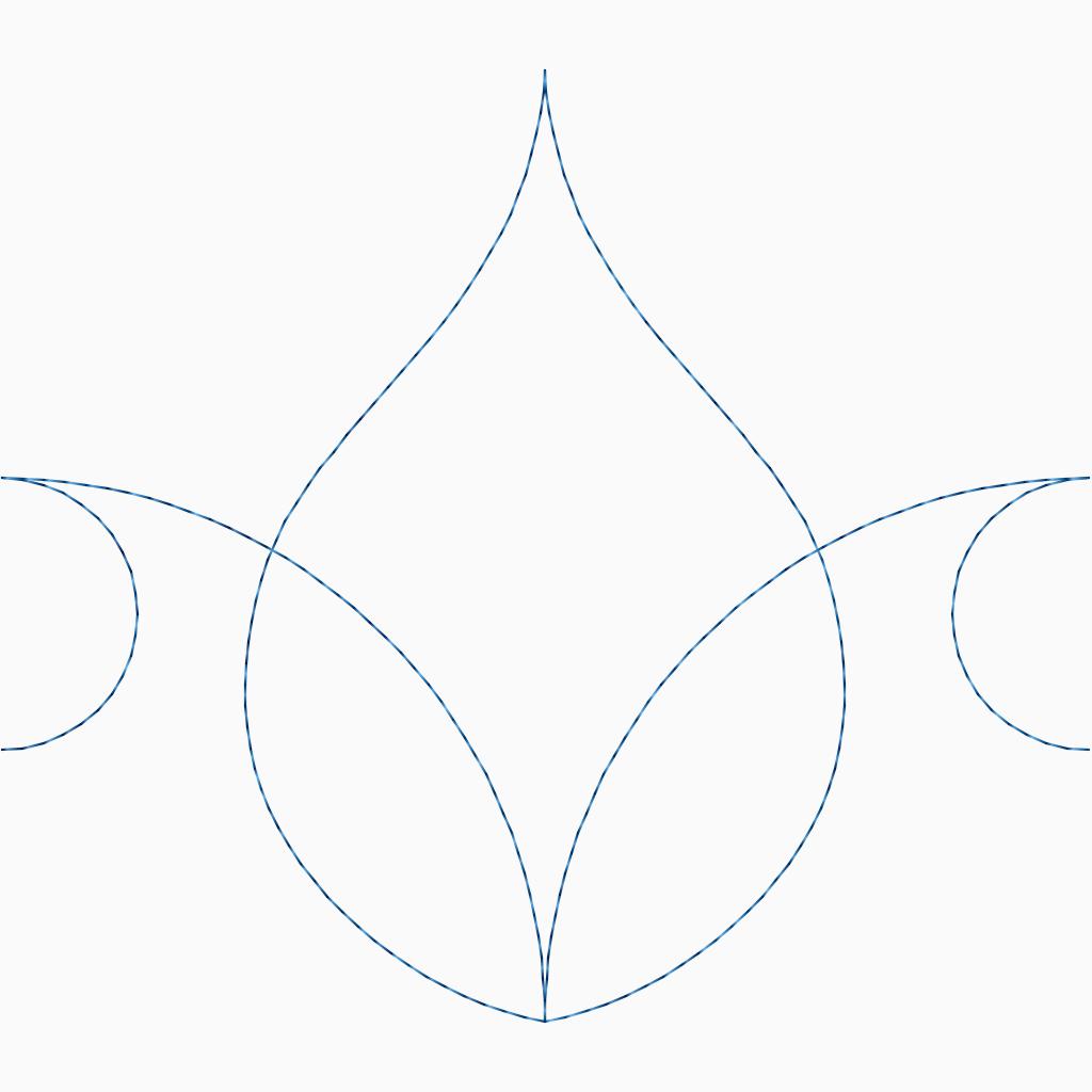 Close-up of Dewdrop digital quilt pantograph showing soft teardrop curves and minimalist interlocking circle repeat pattern