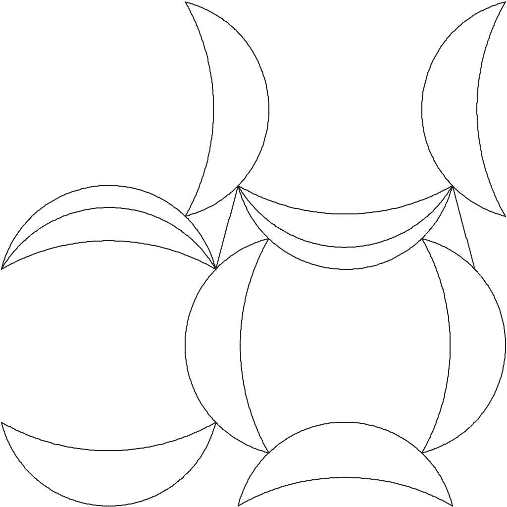 Close-up of Distal Edge single repeat showing interlocking circles and crescent moon curves