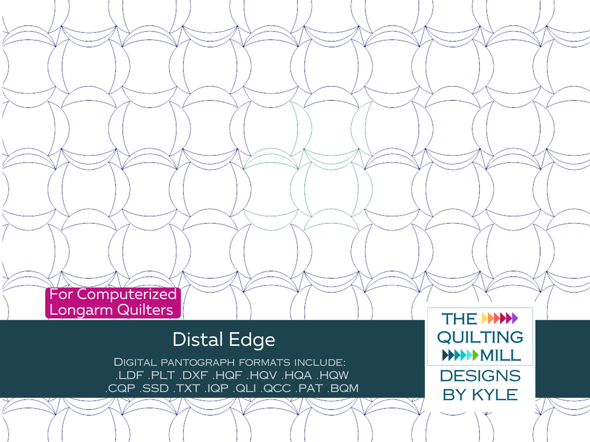 Distal Edge modern curved pantograph with overlapping circles and crescent moons for longarm quilting