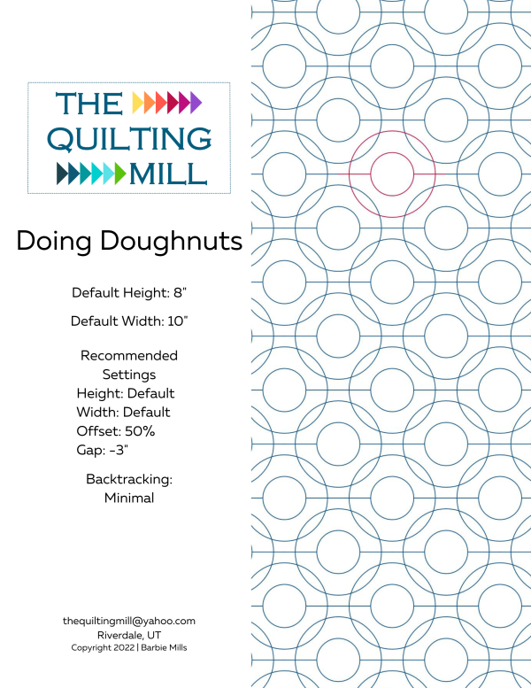 Doing Doughnuts whimsical circle pantograph product info sheet with specs for digital pantograph for longarm quilting machines