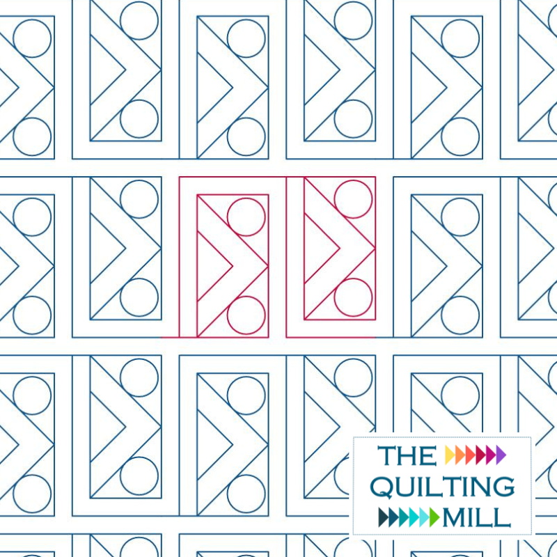 Domino Geese quilting pantograph showing stacked flying geese shapes in a bold geometric edge-to-edge repeat for longarm quilting