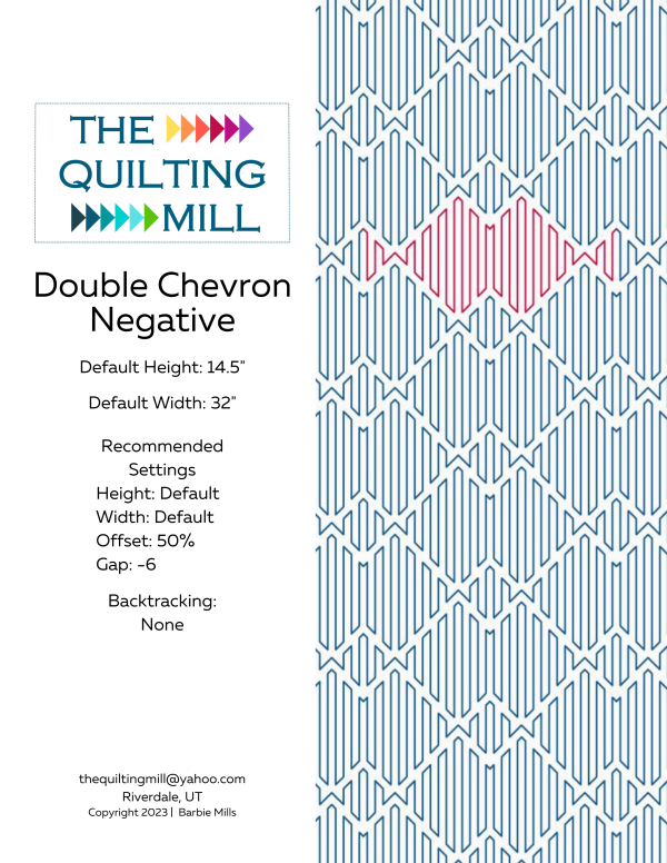 Double Chevron Negative modern geometric quilting design info sheet with file formats and specifications for digital pantographs and longarm quilting machines