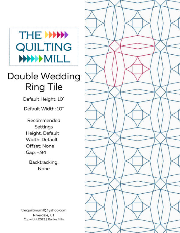 Double Wedding Ring Tile geometric tile quilting pantograph product info sheet with specifications for digital pantograph longarm machines