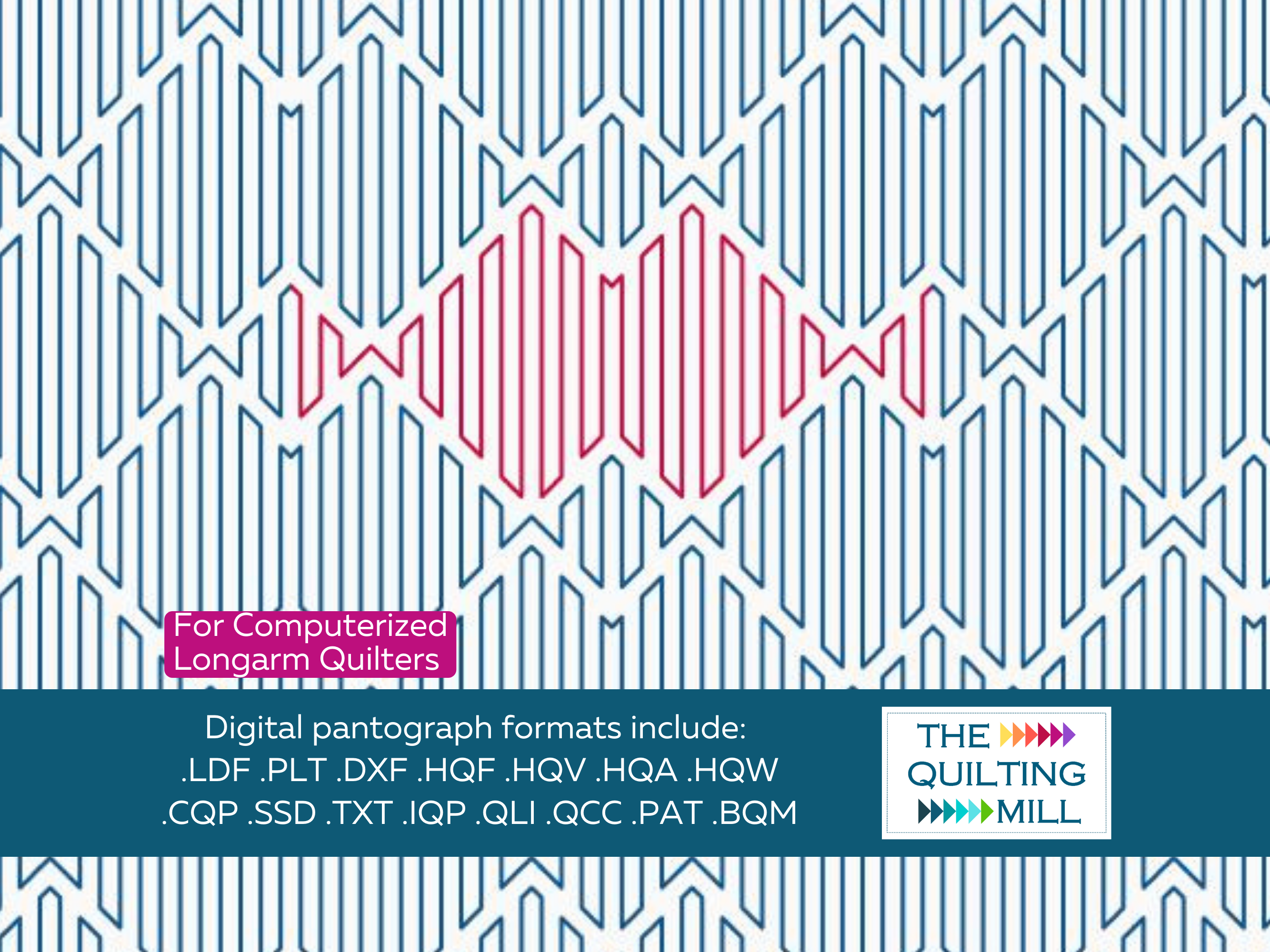 Double Chevron Negative modern geometric quilting design full pattern view with The Quilting Mill logo – bold chevron edge-to-edge longarm pantograph