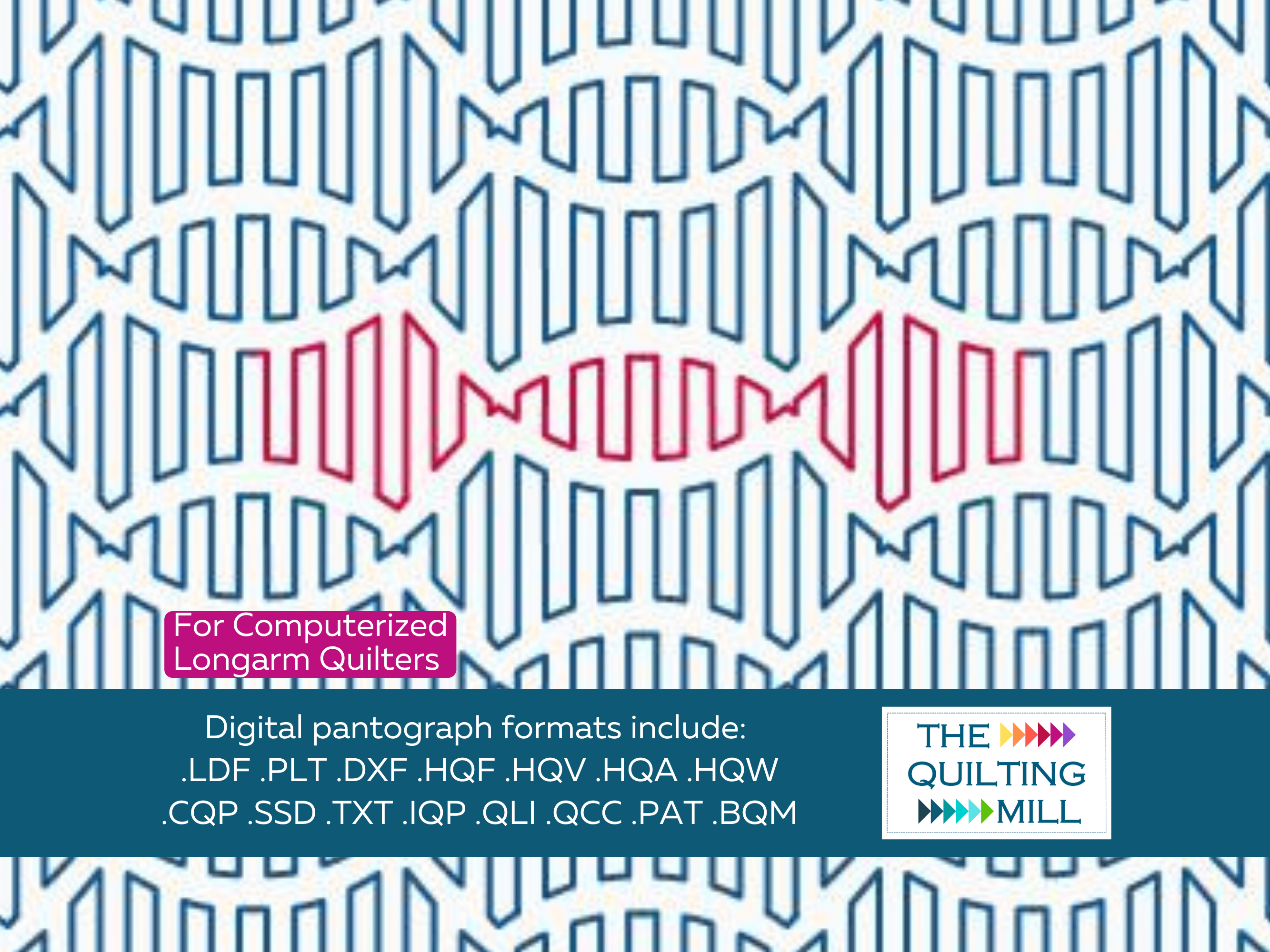 Double Dutch Negative modern longarm pantograph info sheet with file formats and specifications for digital pantographs and longarm quilting machines