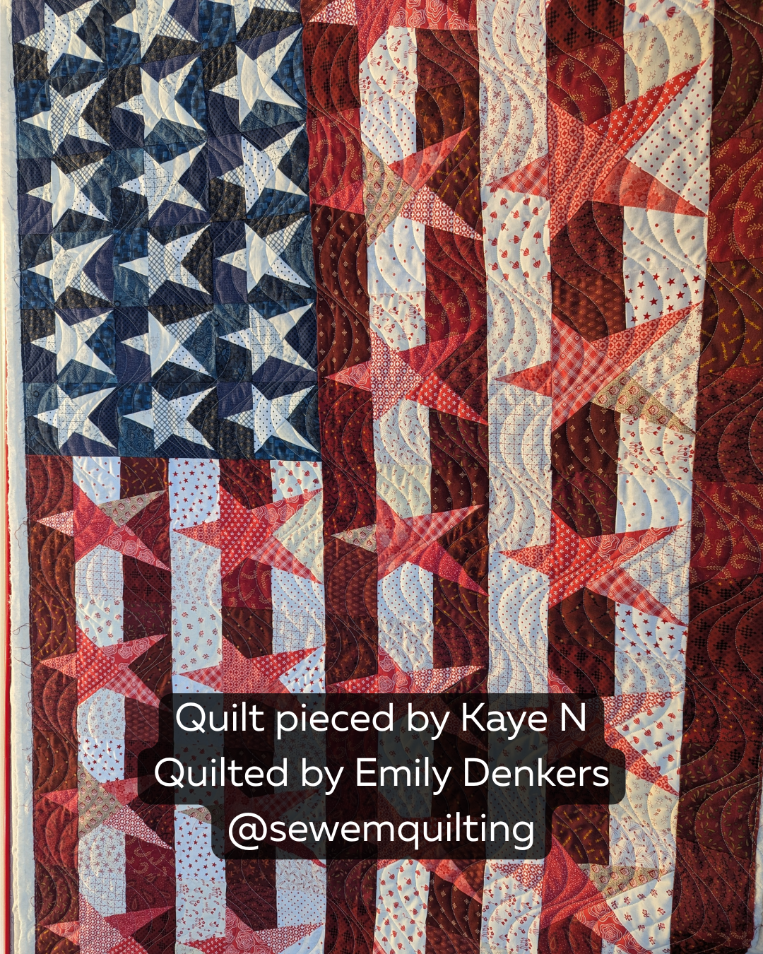 Drift Extended Width modern wave pantograph stitched across a patriotic star quilt with flowing wave lines and continuous edge-to-edge quilting texture.