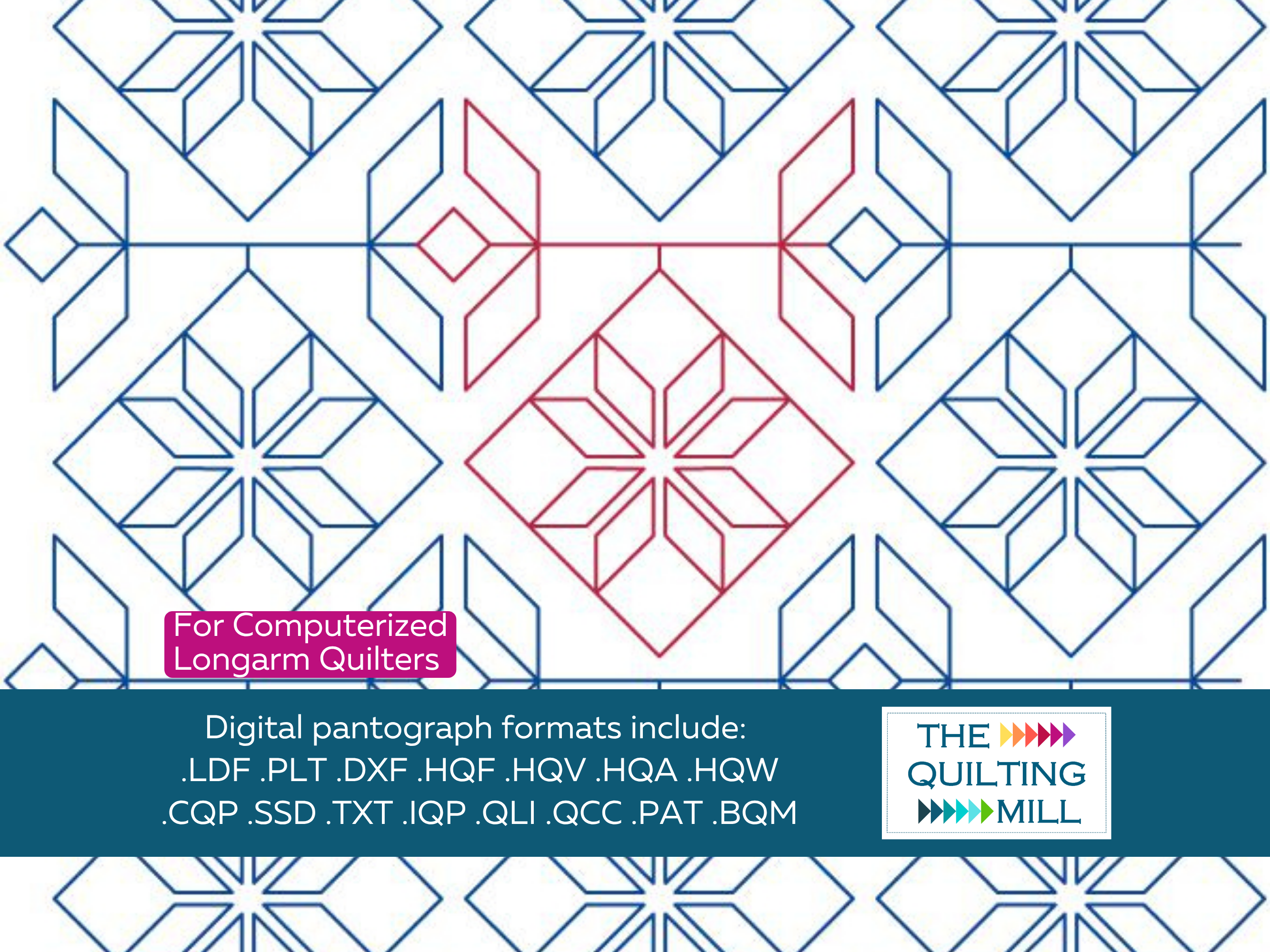 Fair Isle 1 Christmas pantograph pattern repeat preview with The Quilting Mill logo