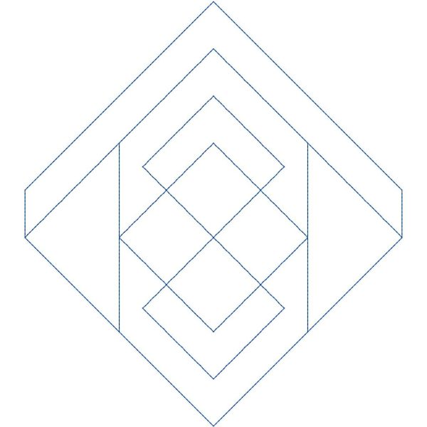 Close-up of Fandangle geometric diamond pantograph showing bold interlocking zigzag diamond shapes and playful geometric stitching detail