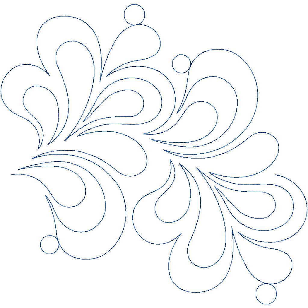 Close-up of Feather Fancy, a feather pantograph pattern showing the graceful, flowing plume detail and dot accents of this elegant quilting pantograph designed for computerized longarm machines.