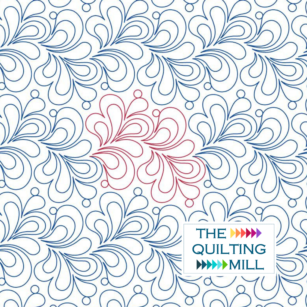Feather Fancy feather pantograph pattern by The Quilting Mill featuring sweeping feather plumes and scattered dot accents in a continuous-line design for elegant longarm quilting.