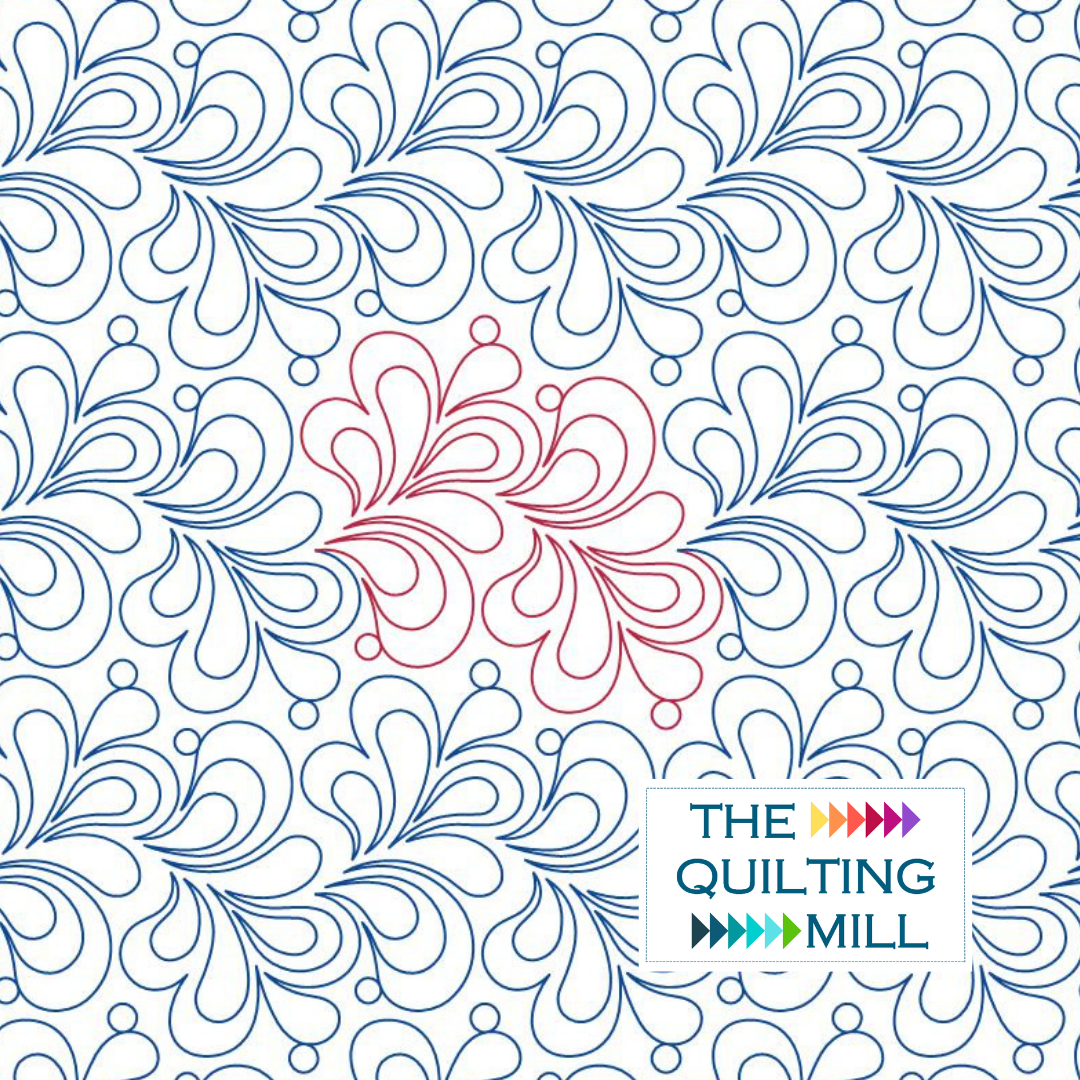 Feather Fancy feather pantograph pattern by The Quilting Mill featuring sweeping feather plumes and scattered dot accents in a continuous-line design for elegant longarm quilting.