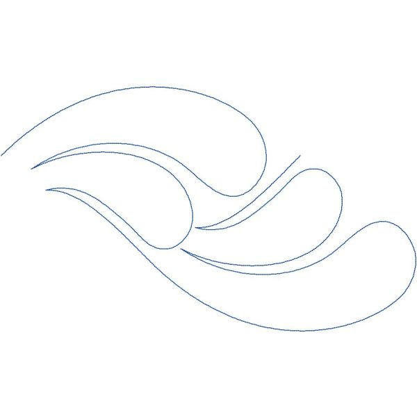 Close-up of Feathered Waves showing soft feather plume curves and continuous stitch path — digital feather quilting pantograph detail
