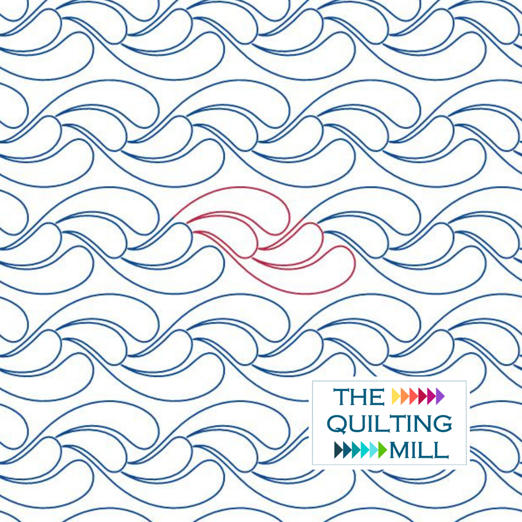 Feathered Waves feather quilting design — digital longarm pantograph with ocean-inspired rolling plume curves for edge to edge quilting