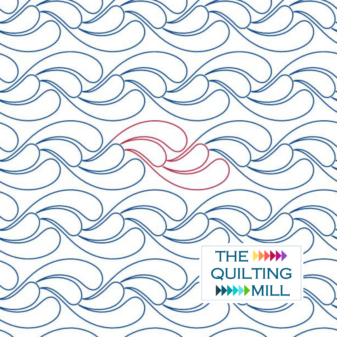 Feathered Waves feather quilting design — digital longarm pantograph with ocean-inspired rolling plume curves for edge to edge quilting