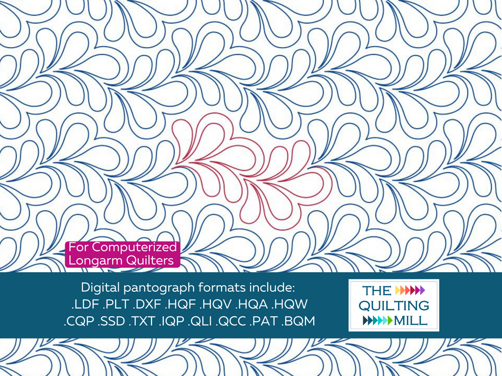 Finesse elegant quilting pantograph by The Quilting Mill – graceful feather teardrop digital pantograph for longarm