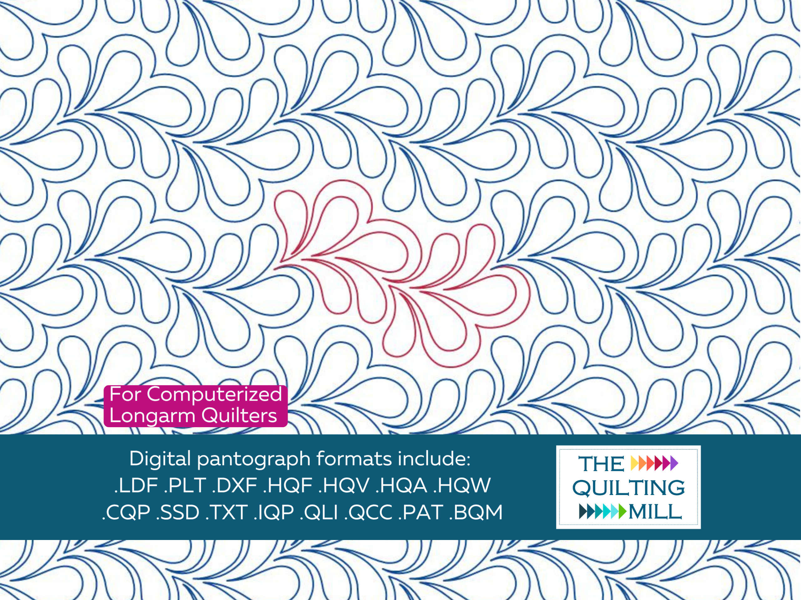 Finesse elegant quilting pantograph by The Quilting Mill – graceful feather teardrop digital pantograph for longarm