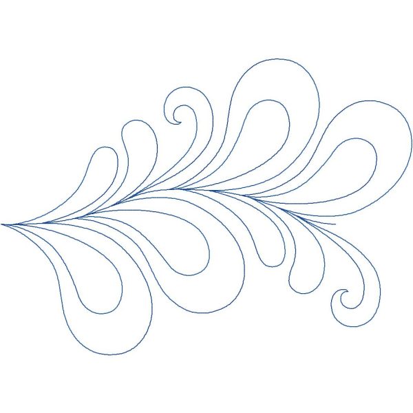 Close-up of Flourish elegant feather pantograph featuring dense interlocking plumes and graceful feathered curls for heirloom quilt finishing