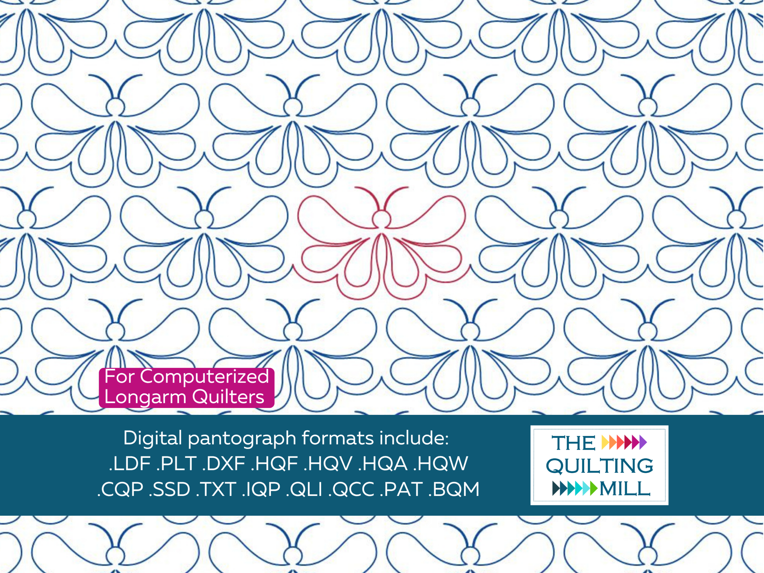 Fluffy Butterfly whimsical butterfly longarm quilting pattern by The Quilting Mill – edge to edge spring digital pantograph