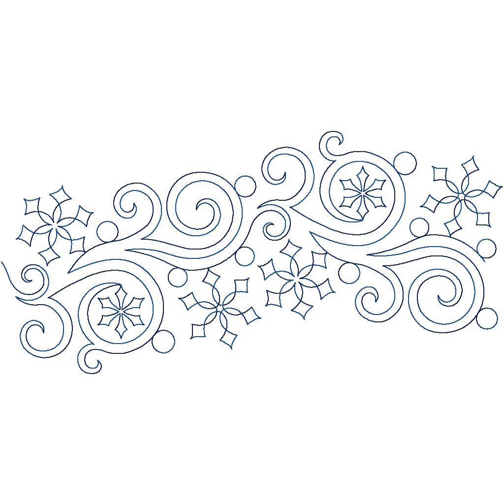 Close-up of Frosty Dreams quilt pantograph showing detailed icy curl and snowflake stitching for longarm quilting