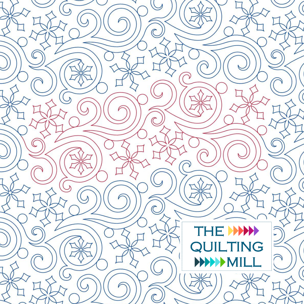 Frosty Dreams Christmas digital pantograph design with swirling snowflakes and icy curls in an elegant edge-to-edge holiday pattern