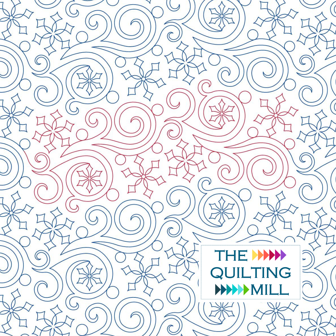 Frosty Dreams Christmas digital pantograph design with swirling snowflakes and icy curls in an elegant edge-to-edge holiday pattern