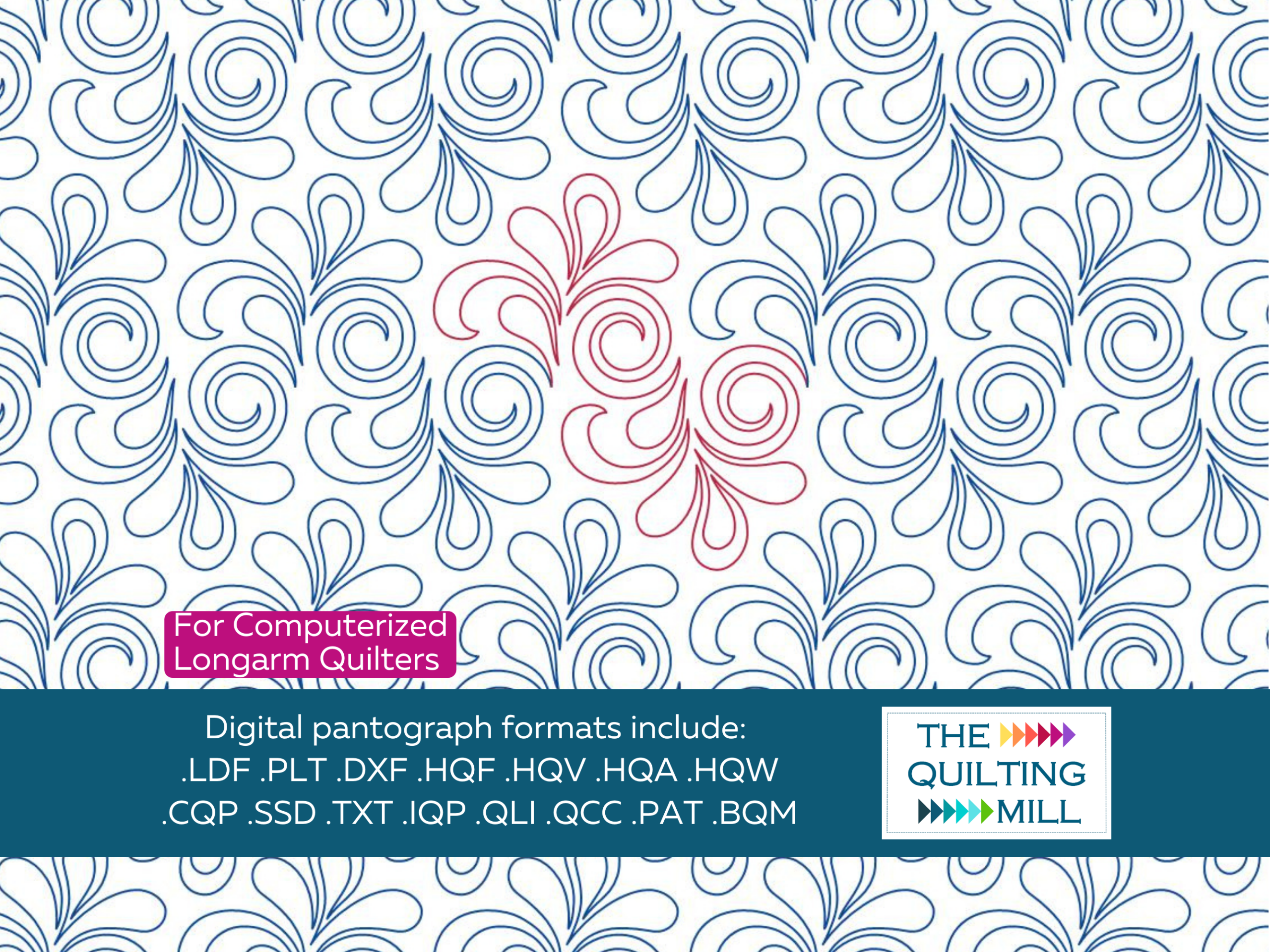 Gala swirl pantograph pattern with flowing interlocking scrolls — a graceful digital quilting design for longarm quilting machines