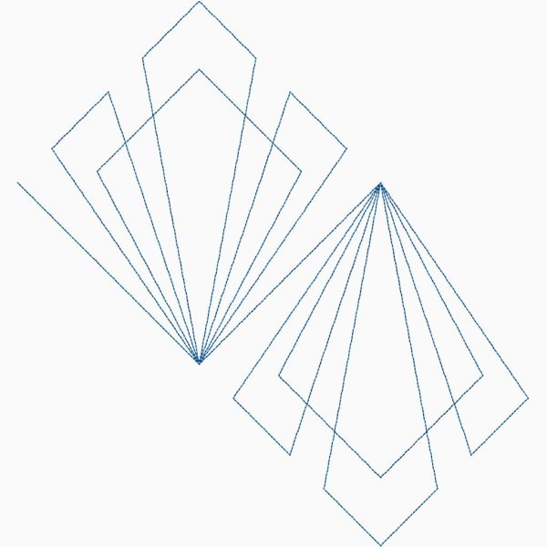 Close-up of Gemstone Cut angular quilting pantograph showing crisp faceted diamond shapes and fan-like burst stitching detail for digital longarm quilting