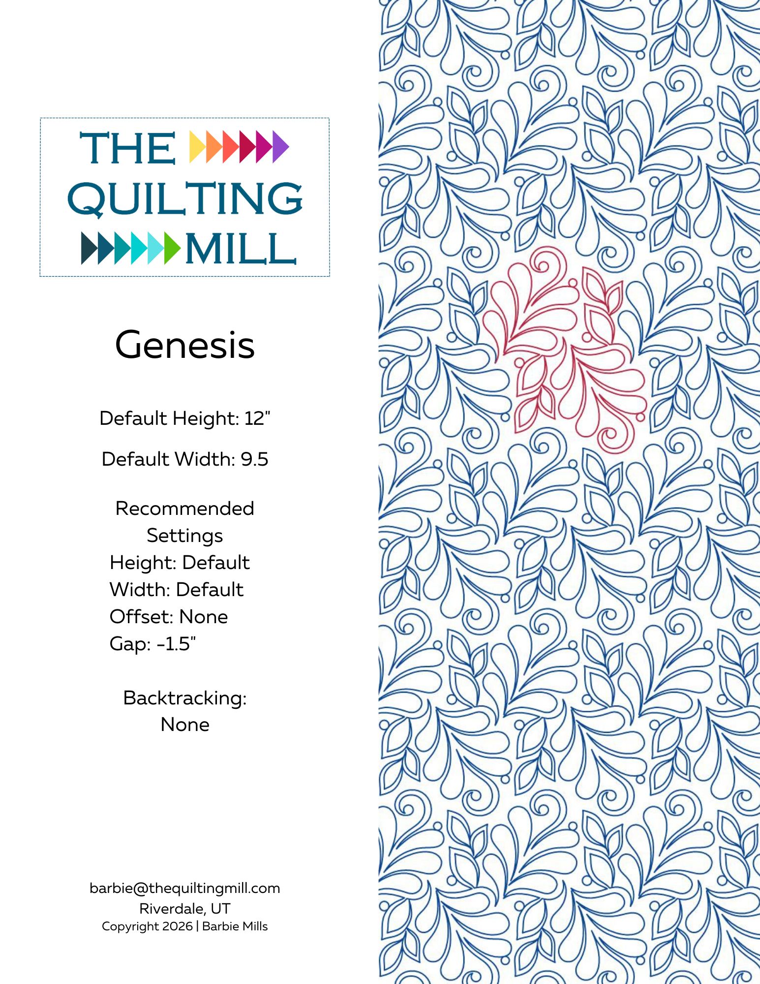 Genesis longarm quilting design product specs – file formats, recommended settings, and longarm quilting machine compatibility